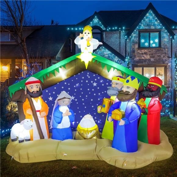 8 FT Christmas Inflatables Nativity Scene Outdoor Decor Christmas Blow Up